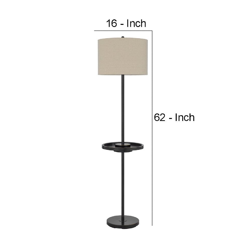 62 Inch Metal Floor Lamp Tray Dimmer 2 USB Ports Bronze By Casagear Home BM272223