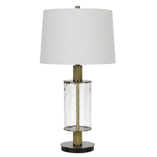 42 Inch Clear Glass Table Lamp with Dimmer and Oak Wood Accent By Casagear Home
