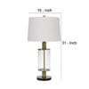 42 Inch Clear Glass Table Lamp with Dimmer and Oak Wood Accent By Casagear Home BM272228
