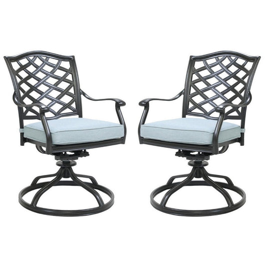 Wynn Outdoor Metal Dining Swivel Chair, Set of 2, Light Blue By Casagear Home