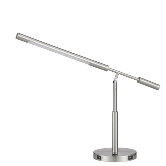 16 Inch Adjustable LED Office Desk Lamp, 2 USB Ports, Silver By Casagear Home
