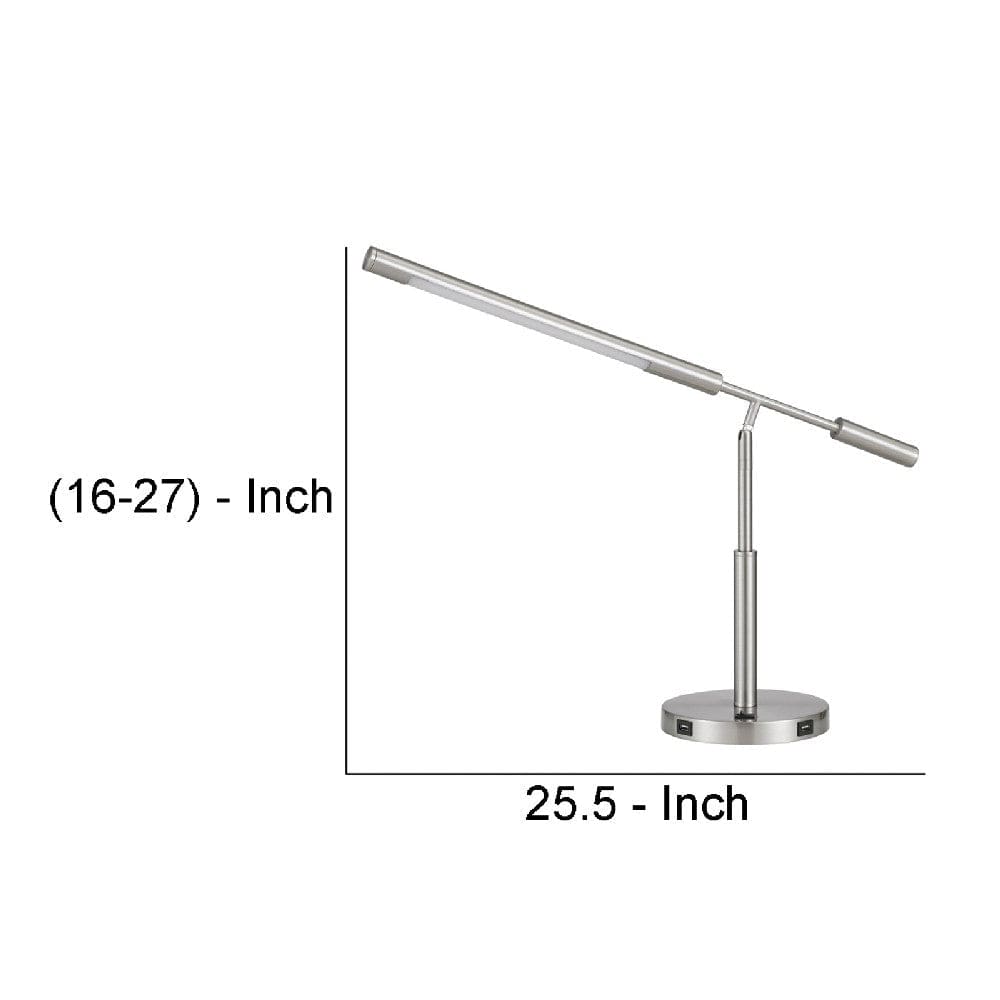 16 Inch Adjustable LED Office Desk Lamp 2 USB Ports Silver By Casagear Home BM272313