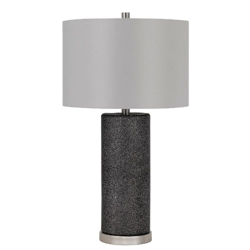 Table Lamp | 27" | Faux Leather Wrap | Dimmer | Gray Ceramic
