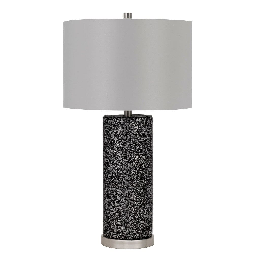 Table Lamp | 27" | Faux Leather Wrap | Dimmer | Gray Ceramic