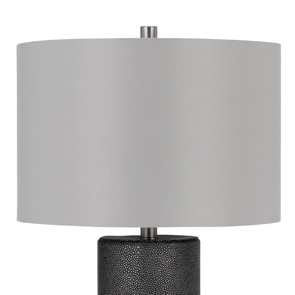 27 Inch Ceramic Table Lamp Faux Leather Wrapped Dimmer Gray By Casagear Home BM272316