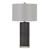 27 Inch Ceramic Table Lamp, Faux Leather Wrapped, Dimmer, Gray By Casagear Home