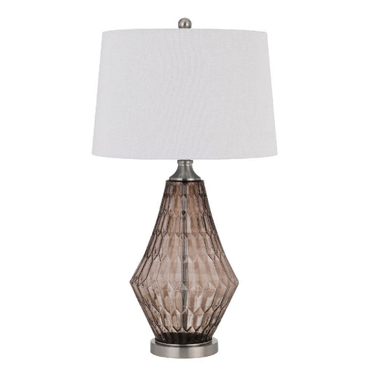 31 Inch Glass Table Lamp with Dimmer, Geometric Base, Brown By Casagear Home