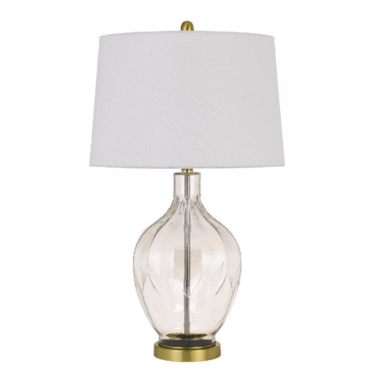 Table Lamp | 29" | Glass | Round Base | Dimmer | Clear & Brass