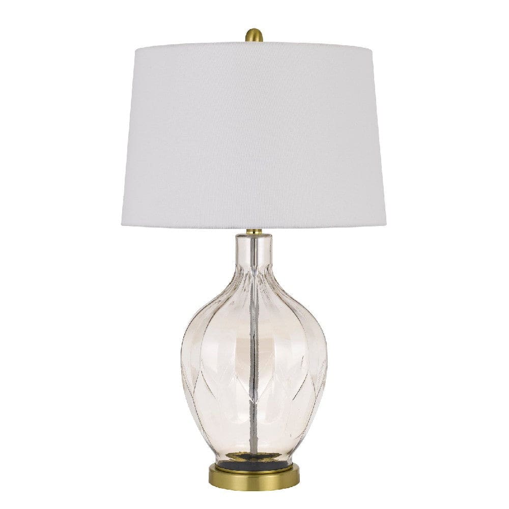 29 Inch Glass Table Lamp with Dimmer, Round, Clear and Brass By Casagear Home