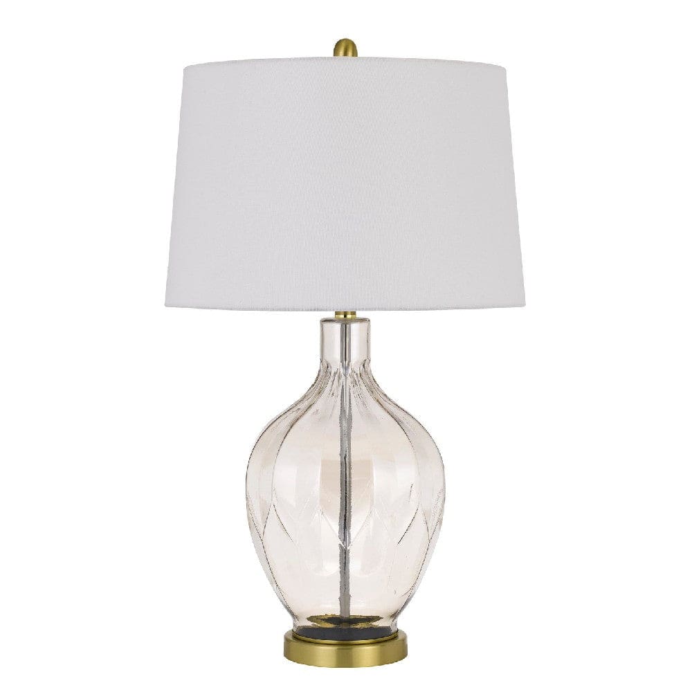 Table Lamp | 29" | Glass | Round Base | Dimmer | Clear & Brass