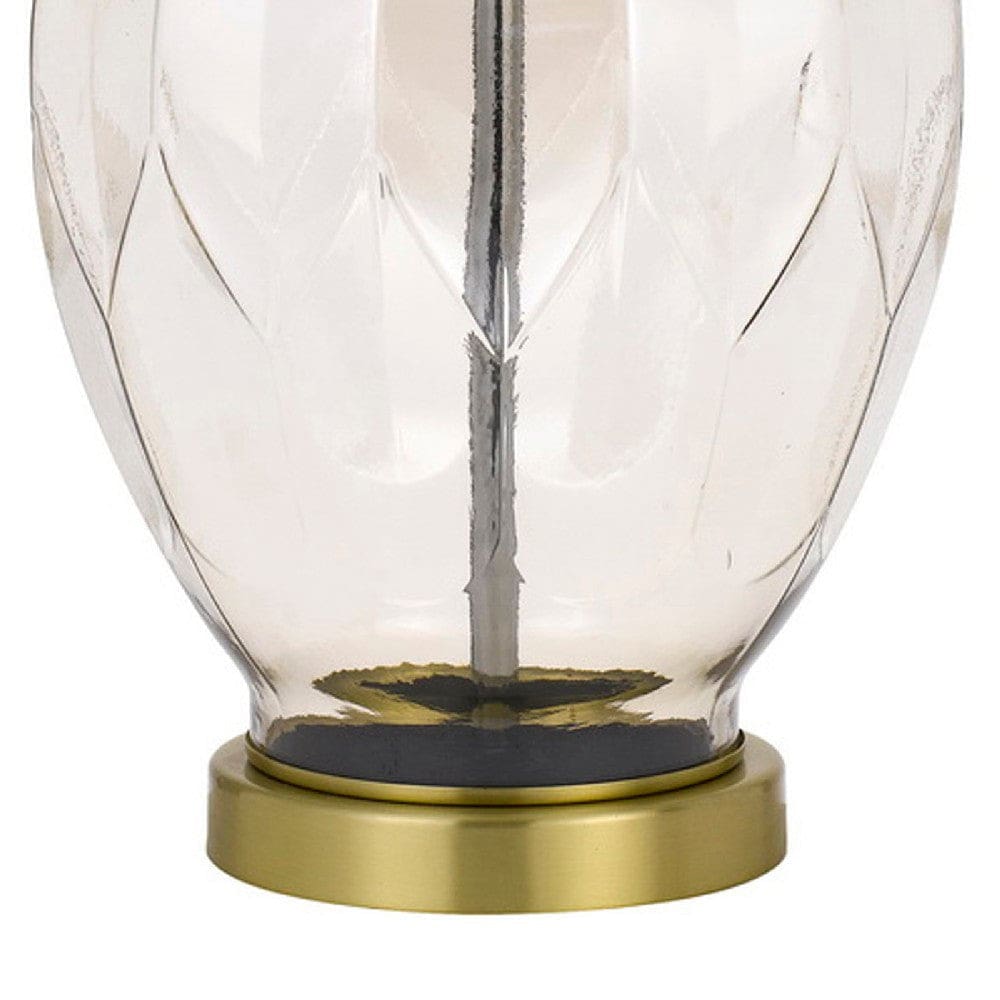 29 Inch Glass Table Lamp with Dimmer Round Clear and Brass By Casagear Home BM272318