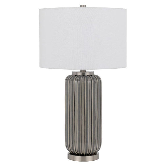 29 Inch Ceramic Curved Table Lamp with Stripes, Dimmer, Gray By Casagear Home