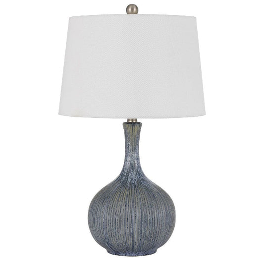 Table Lamp | 25" | Onion Shape | Ribbed Texture | Dimmer | Distressed Stone