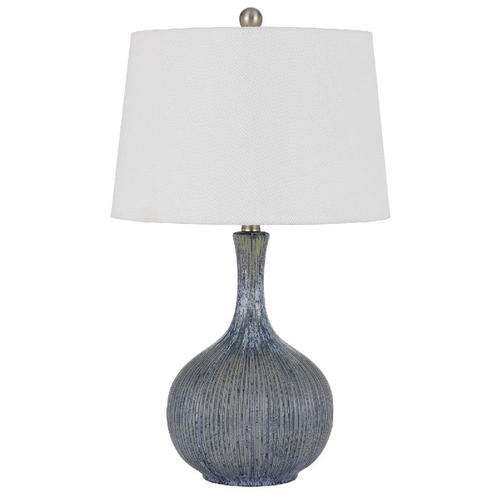 Table Lamp | 25" | Onion Shape | Ribbed Texture | Dimmer | Distressed Stone