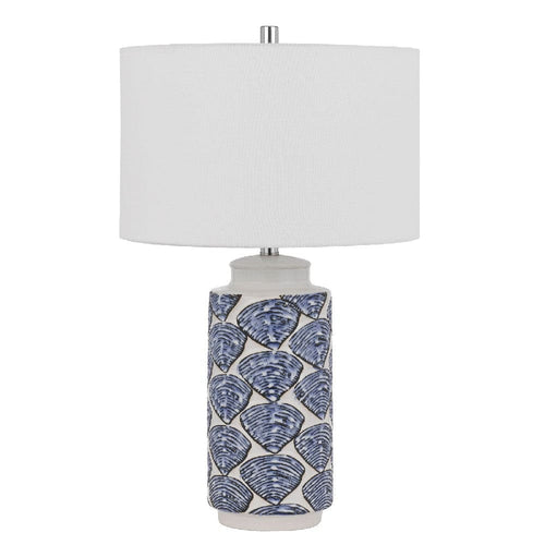 Table Lamp | 27" | Coastal Ceramic | Sea Shells | Dimmer | Blue