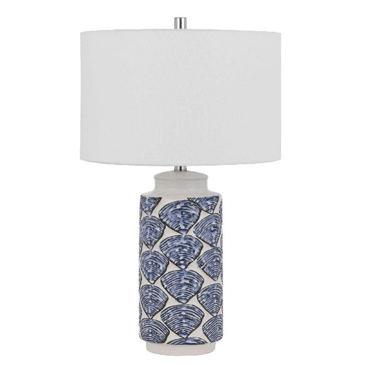 27 Inch Coastal Ceramic Table Lamp, Dimmer, Sea Shells, Blue By Casagear Home