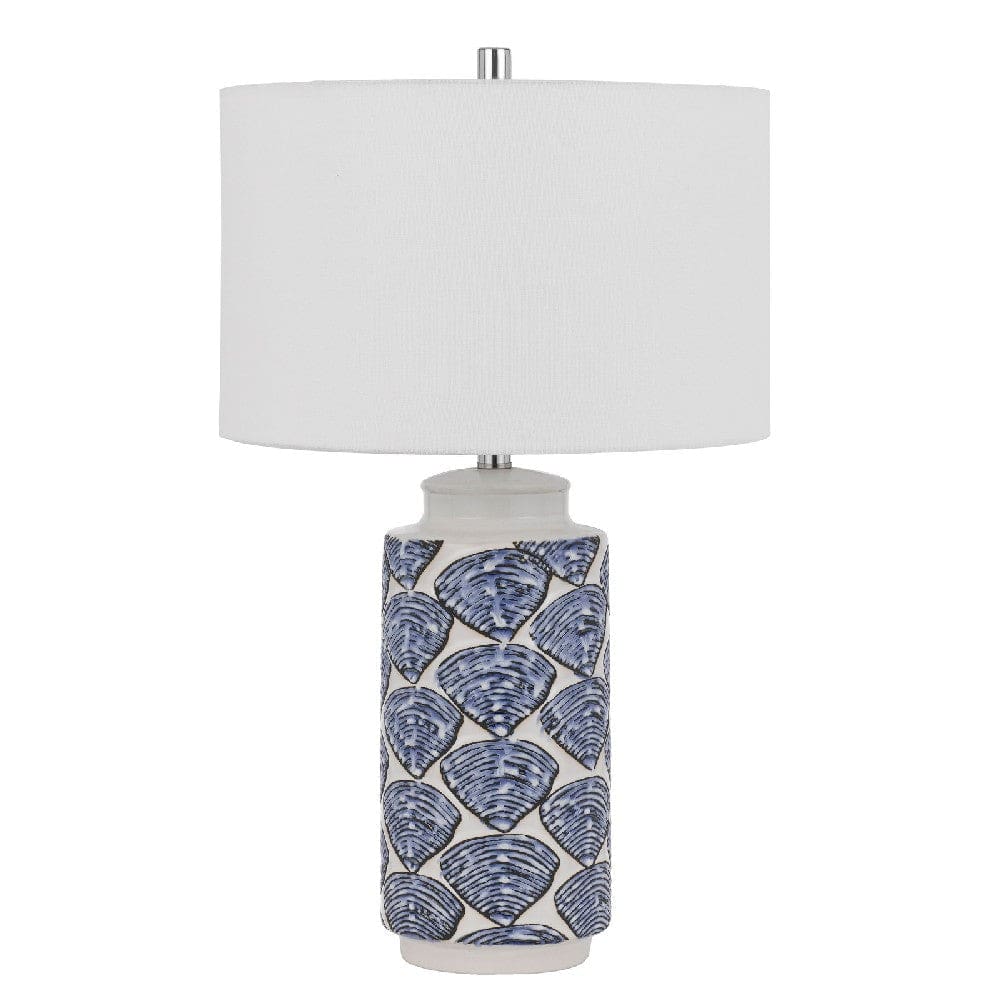 Table Lamp | 27" | Coastal Ceramic | Sea Shells | Dimmer | Blue