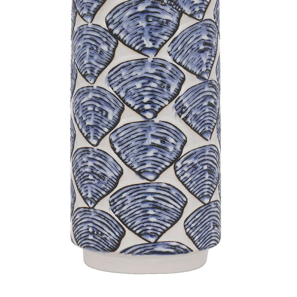 27 Inch Coastal Ceramic Table Lamp Dimmer Sea Shells Blue By Casagear Home BM272350