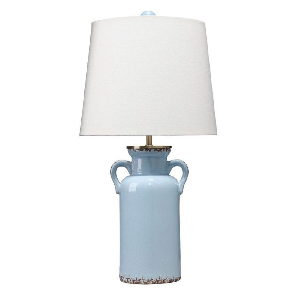 21 Inch Ceramic Table Lamp with Handles, White and Blue By Casagear Home