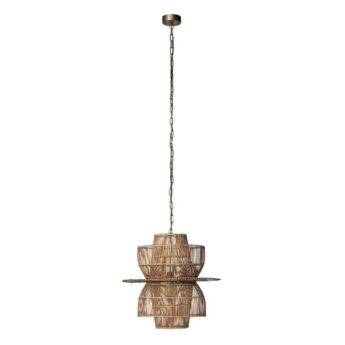 Pendant Chandelier | 24" Diameter | Rattan | Natural Brown & Brass