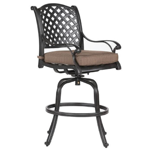 49 Inch Zoe Swivel Outdoor Bar Stool, Set of 2, Black and Brown By Casagear Home