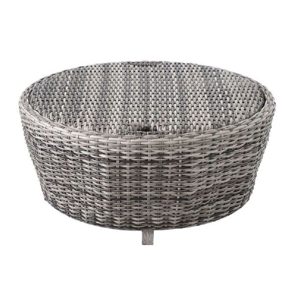36 Inch Anders Round Outdoor Woven Wicker Coffee Table with Storage, Gray By Casagear Home