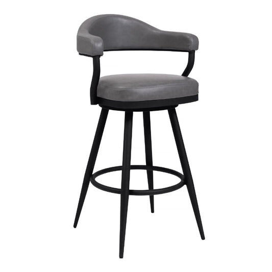 30 Inch Vintage Faux Leather Bar Stool, Metal Peg Legs, Gray By Casagear Home