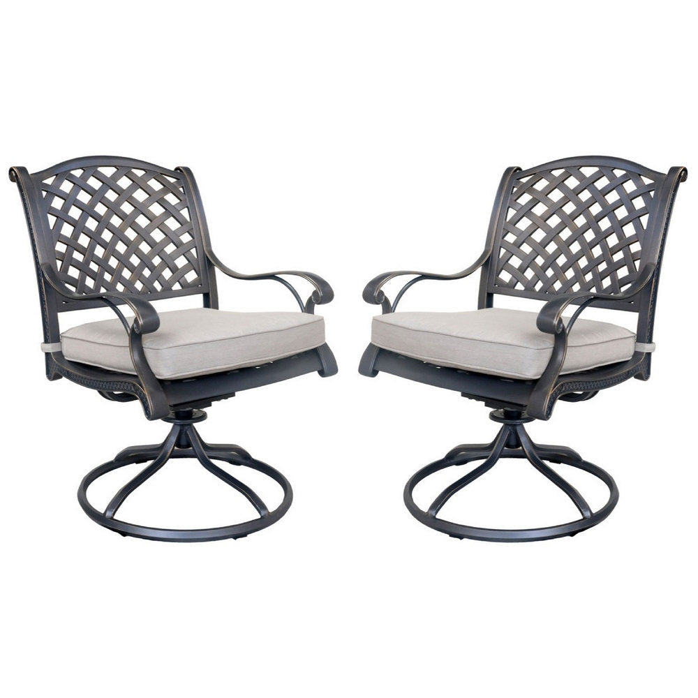 27 Inch Swivel Outdoor Patio Dining Chair, Set of 2, Bronze By Casagear Home