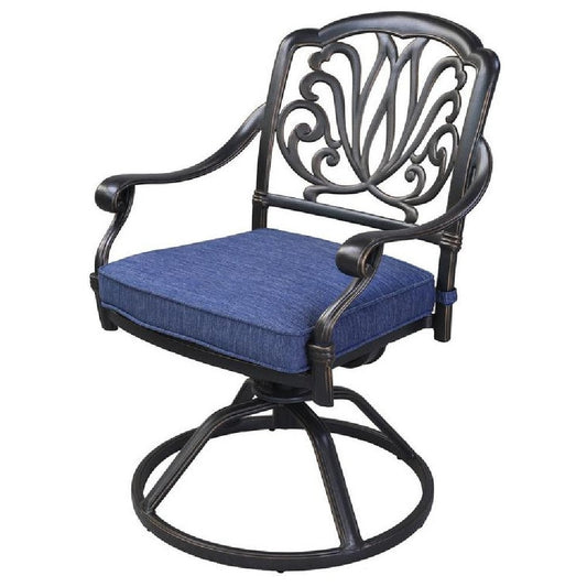 26 Inch Arbor Metal Patio Swivel Outdoor Dining Chair with Cushion, Set of 2, Blue By Casagear Home