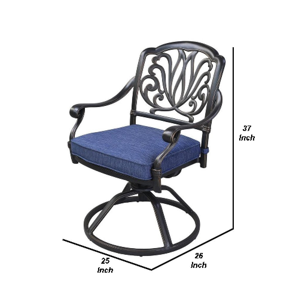 26 Inch Arbor Metal Patio Swivel Outdoor Dining Chair with Cushion Set of 2 Blue By Casagear Home BM272941