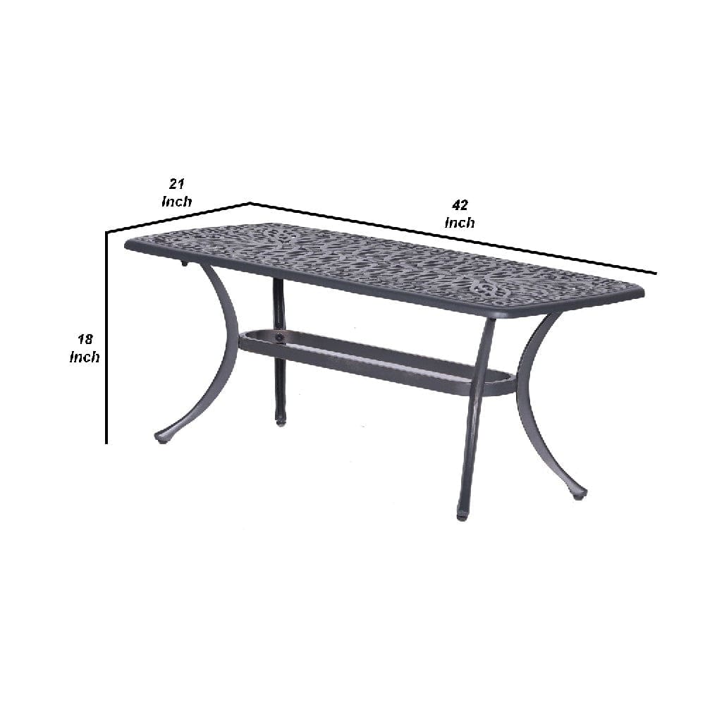42 Inch Arbor Rectangular Outdoor Metal Coffee Table Gunmetal Gray By Casagear Home BM272970