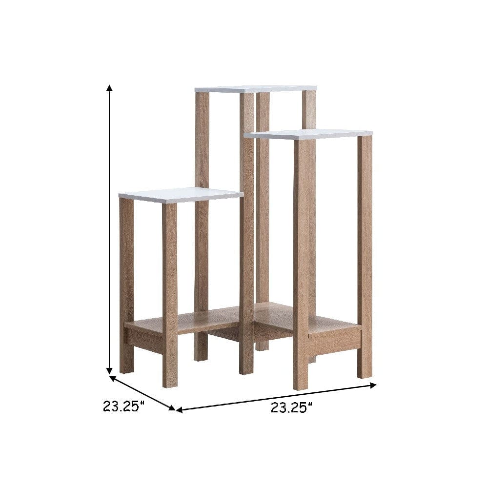 37 Inch 3 Tier Plant Stand with Sleek Bottom Shelf White and Brown By Casagear Home BM273005