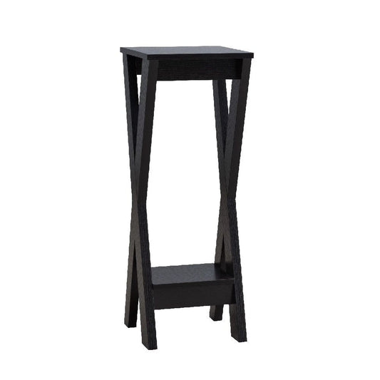 32 Inch Plant Stand with X Shaped Legs and Open Shelf, Medium, Dark Brown By Casagear Home