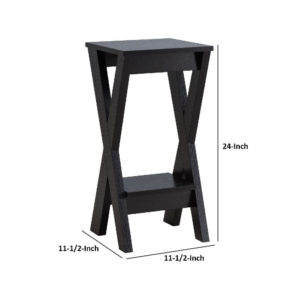 24 Inch Plant Stand with X Shaped Legs and Open Shelf Small Dark Brown By Casagear Home BM273010