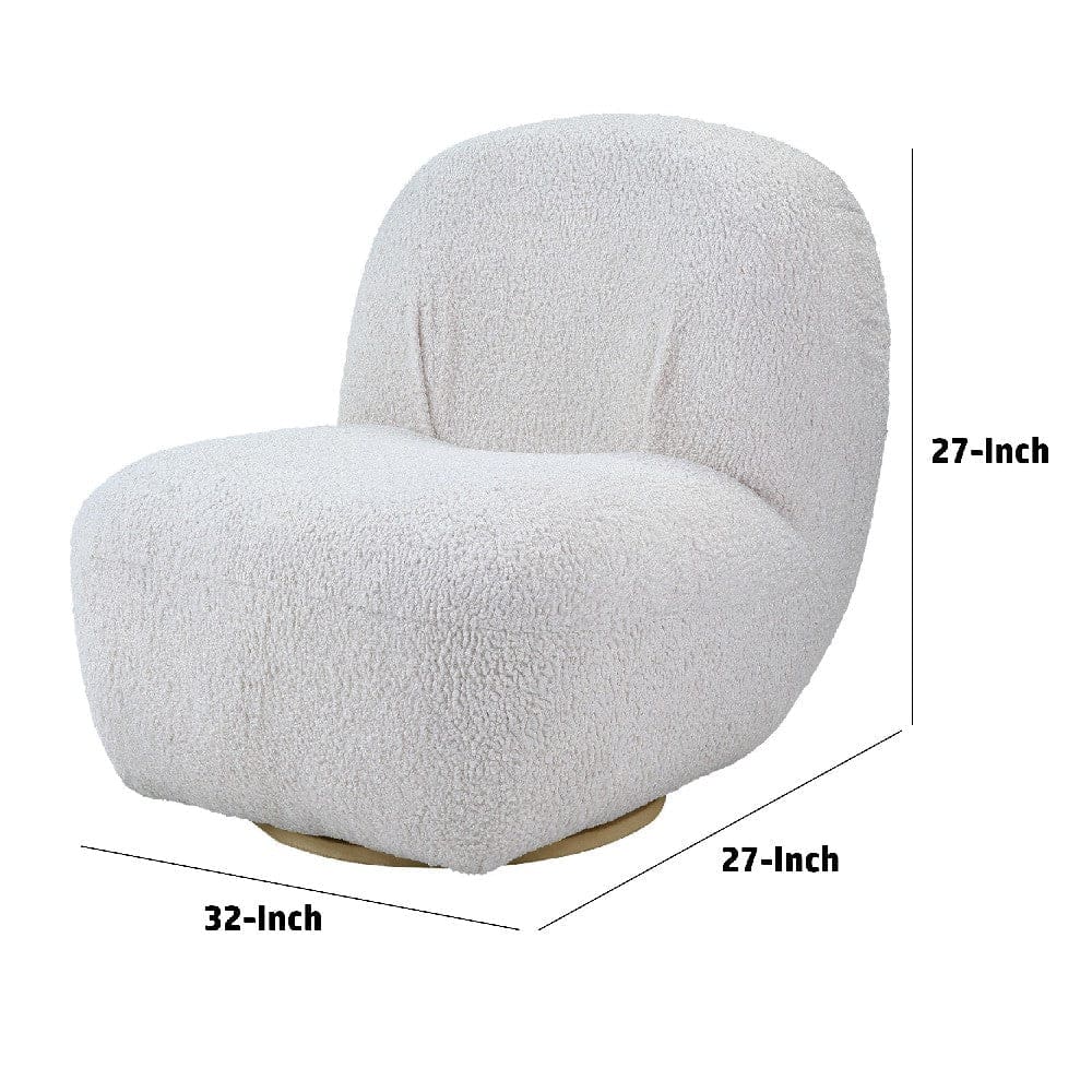 27 Inch Teddy Sherpa Fabric Curved Accent Chair Swivel Function White By Casagear Home BM273227