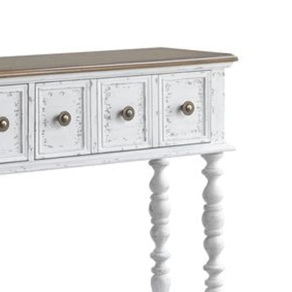 48 Inch 2 Drawer Console Table Turned Legs Distressed White By Casagear Home BM273237