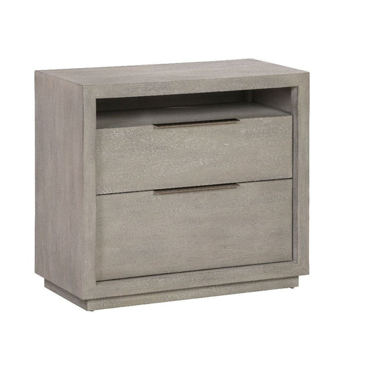 Jose 42 Inch Acacia Wood 2 Drawer Nightstand with Plinth Base, Light Gray By Casagear Home
