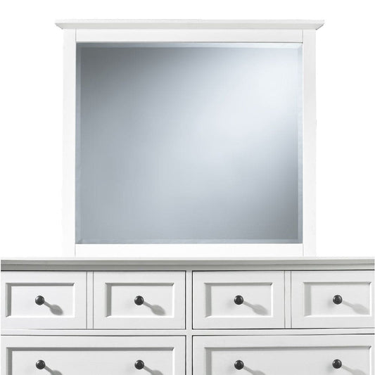 Neo Solid Mahogany Wood Dresser Mirror, Beveled Trim Top, White By Casagear Home