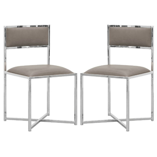Eun 20 Inch Faux Leather Dining Chair, Chrome Base, Set of 2, Gray By Casagear Home