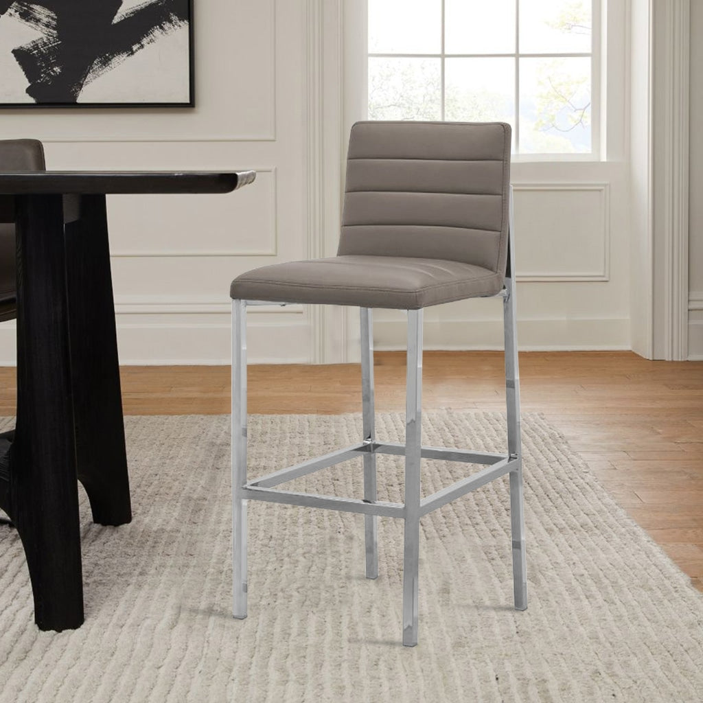 Eun 30 Inch Faux Leather Channel Barstool, Chrome Legs, Set of 2, Gray By Casagear Home