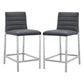 Eun 26 Inch Faux Leather Counter Stool, Chrome Legs, Set of 2, Dark Gray By Casagear Home