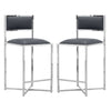 Eun 26 Inch Faux Leather Counter Stool, Chrome Base, Set of 2, Dark Gray By Casagear Home