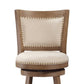 Kia 29 Inch Swivel Barstool Solid Wood Brass Nailhead Trim Fabric Upholstery Ivory By Casagear Home BM273782