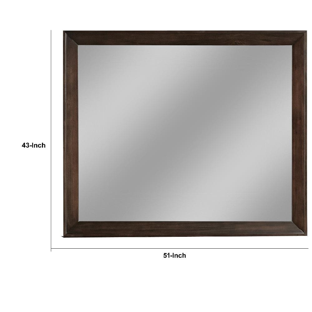 Steve 51 Inch Modern Rectangular Wall Mirror Glossy Pine Wood Frame Brown By Casagear Home BM274075