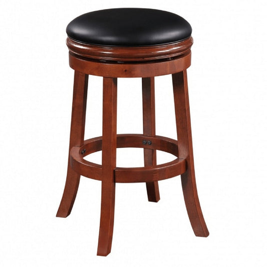 Sabi 30 inch Swivel Counter Stool, Solid Wood, Faux Leather, Brown, Black By Casagear Home