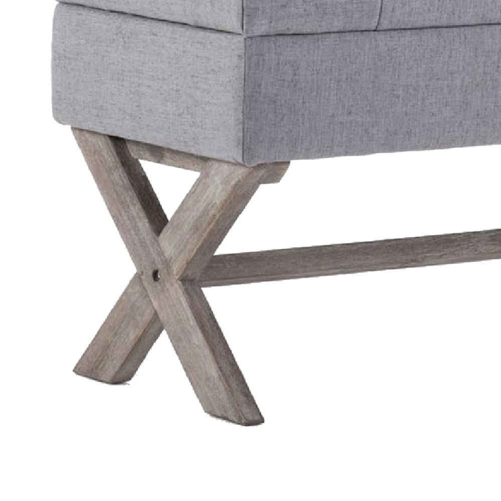 36 Inch Fabric Lift Top Storage Bench with Button Tufting Gray By Casagear Home BM274259
