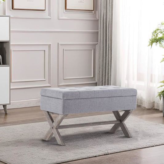 36 Inch Fabric Lift Top Storage Bench with Button Tufting, Gray By Casagear Home