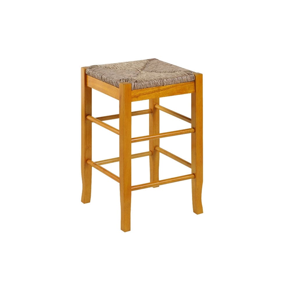 Chris 24 Inch Counter Stool with Wood Frame, Handwoven Rush Seat, Oak Brown By Casagear Home