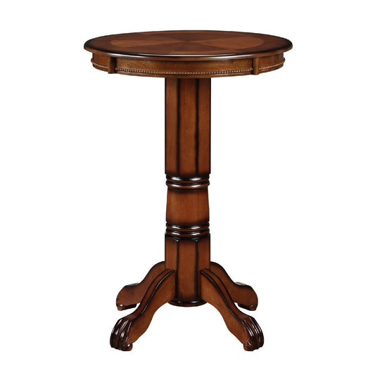 Ava 42 Inch Wood Pub Bar Table, Sunburst Design, Carved Pedestal, Brown By Casagear Home