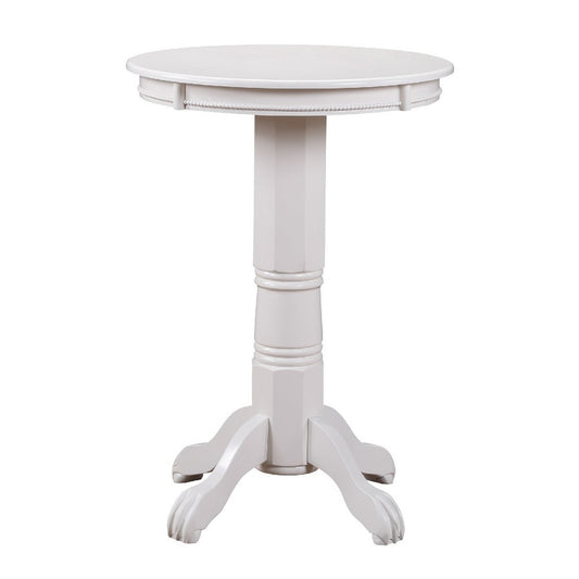 Ava 42 Inch Wood Pub Bar Table, Molded Trim, Carved Pedestal, White By Casagear Home